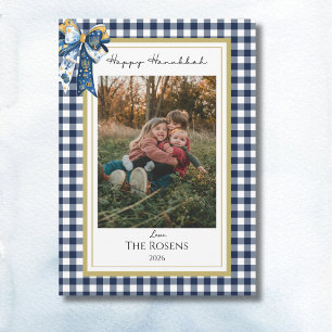 Happy Hanukkah Gingham Family Photo Holiday Card