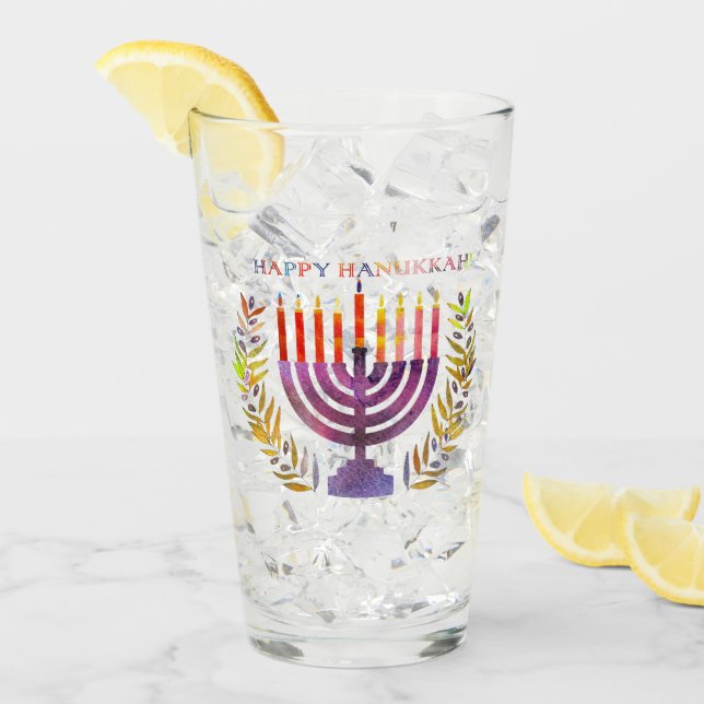 Happy Hanukkah Glass Tumbler (Front Ice)