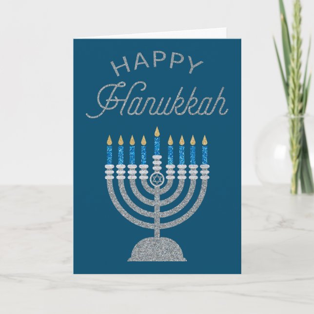 Happy Hanukkah Glitter Greeting Card (Front)