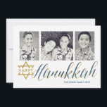 Happy Hanukkah Glitter | Hanukkah Card<br><div class="desc">Send out your holiday greetings in style with this lovely 3-photo Hanukkah card featuring faux glitter textures.</div>