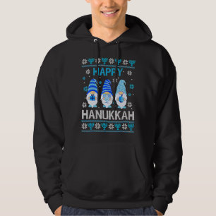 Happy Hanukkah Gnome Gnomies Menorah Pajama Ugly Hoodie