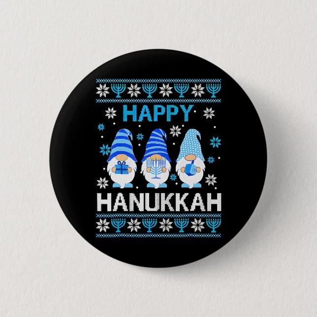 Happy Hanukkah Gnome Gnomies Menorah Ugly 6 Cm Round Badge (Front)