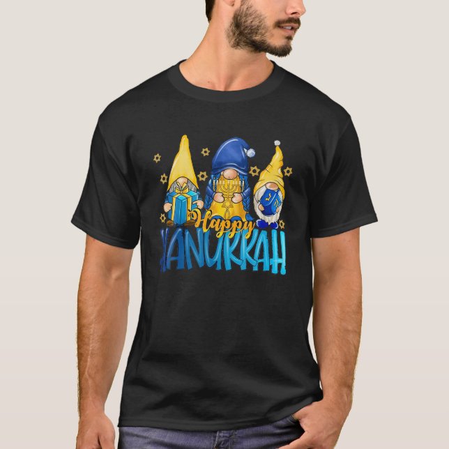 Happy Hanukkah Gnomes Menorah Dreidel Cute Gnome T-Shirt (Front)