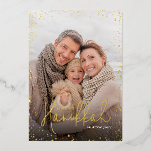 Happy Hanukkah   Gold Glitz Photo Overlay Foil Holiday Card