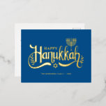 "Happy Hanukkah" Gold Menorah Foil Holiday Postcard<br><div class="desc">"Happy Hanukkah"  Gold Menorah design.</div>
