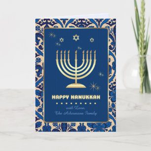 Happy Hanukkah. Gold Menorah Holiday Card