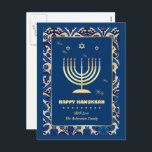 Happy Hanukkah. Gold Menorah Holiday Postcard<br><div class="desc">Happy Hanukkah. Elegant Festive Gold Foil Menorah and Stars of David Postcard with personalised name. Matching cards and gifts available in the Jewish Holidays / Hanukkah Category of our store.</div>