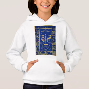 Happy Hanukkah Gold Menorah Jewish Holiday