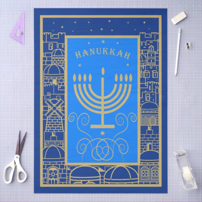 Happy Hanukkah Gold Menorah Jewish Holiday Tissue Paper (Craft)