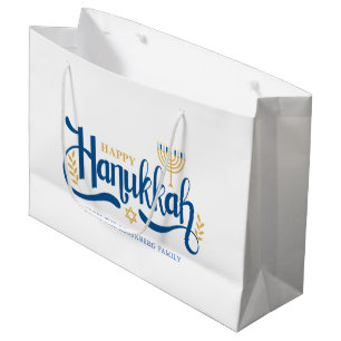 "Happy Hanukkah" Gold Menorah Large Gift Bag