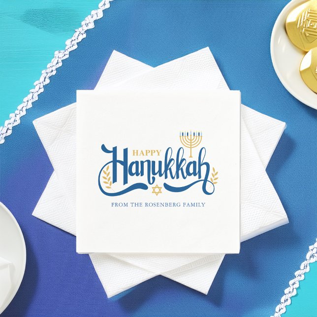 "Happy Hanukkah"  Gold Menorah Napkin (Creator Uploaded)
