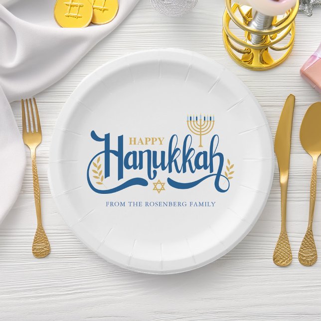 "Happy Hanukkah"  Gold Menorah Paper Plate (Creator Uploaded)