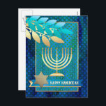 Happy Hanukkah. Gold Menorah & Star of David Holiday Postcard<br><div class="desc">Happy Hanukkah. Elegant Festive Gold Foil Star of David and Menorah Postcard. Matching cards, party invitations and gifts available in the Jewish Holidays / Hanukkah Category of our store.</div>