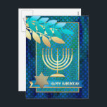 Happy Hanukkah. Gold Menorah & Star of David Holiday Postcard<br><div class="desc">Happy Hanukkah. Elegant Festive Gold Foil Star of David and Menorah Postcard. Matching cards, party invitations and gifts available in the Jewish Holidays / Hanukkah Category of our store.</div>