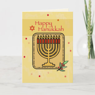 Happy Hanukkah, Gold, Red, Menorah Holiday Card