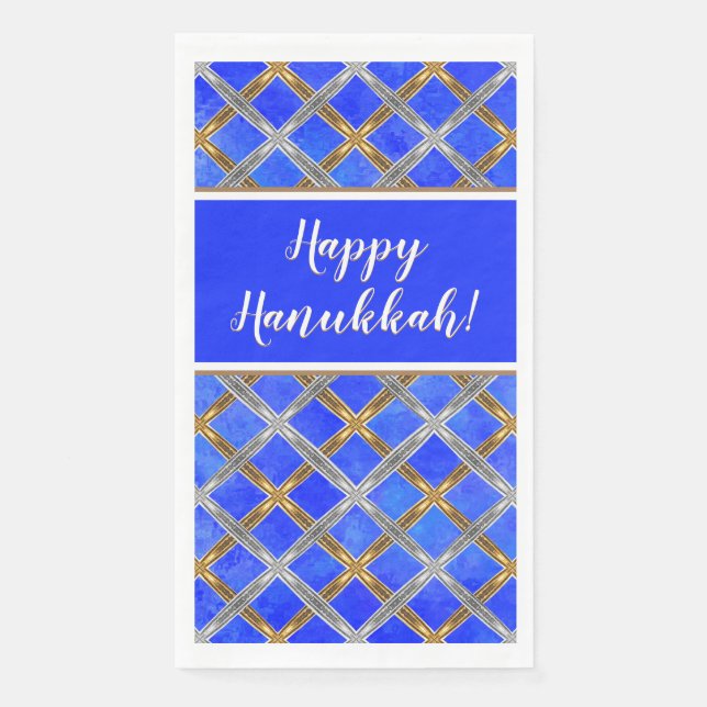 Happy Hanukkah Gold, Silver, and White Laced Napkin (Front)