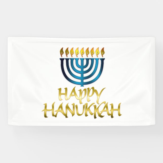 Happy Hanukkah Gold Teal Menorah Banner (Horizontal)