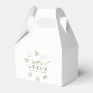 Happy Hanukkah gold white custom family name Favour Box