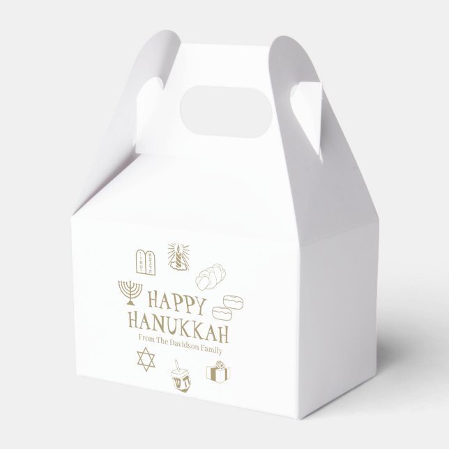 Happy Hanukkah gold white custom family name Favour Box (Front Side)