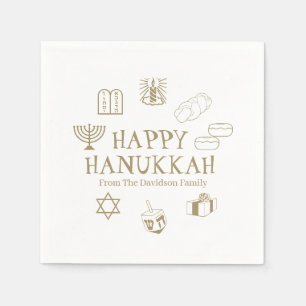 Happy Hanukkah gold white custom family name Napkin