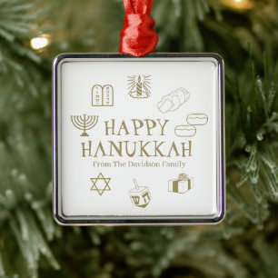Happy Hanukkah gold white custom name favours Metal Tree Decoration