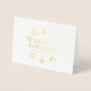 Happy Hanukkah gold white custom name Foil Card