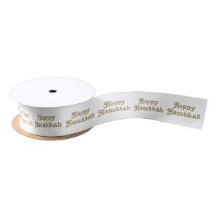 Happy Hanukkah gold white Jewish Holiday Gift  Satin Ribbon