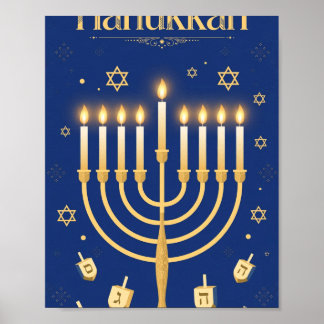 Happy Hanukkah — Golden Menorah Festival Art Poster