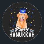 Happy Hanukkah Golden Retriever Menorah Hat Classic Round Sticker<br><div class="desc">Happy Hanukkah Golden Retriever Menorah Hat</div>