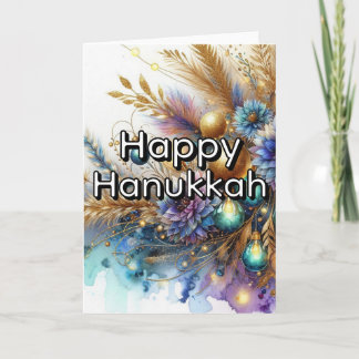 Happy Hanukkah Greeting Card - Blue Gold Abstract 