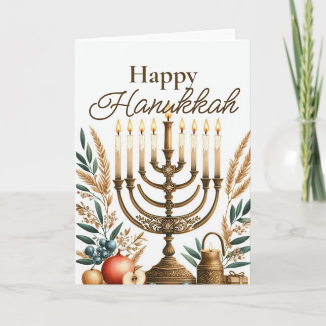 Happy Hanukkah Greeting Card - Menorah Floral (Front)