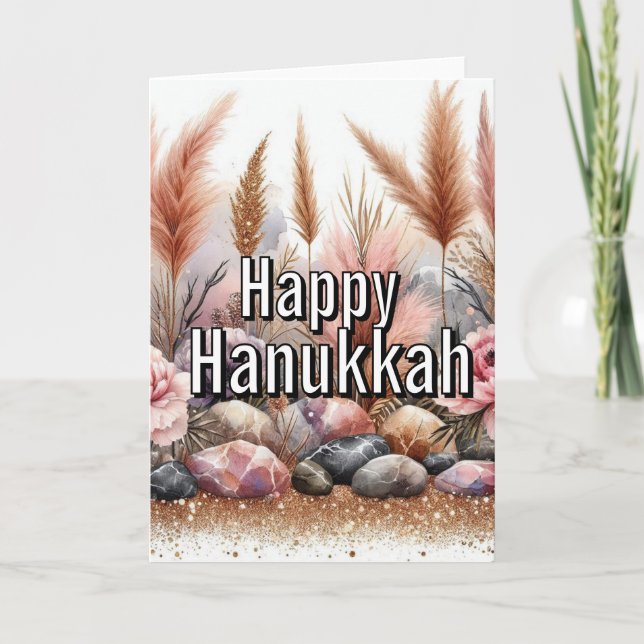 Happy Hanukkah Greeting Card - Modern Simple Pink (Front)