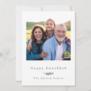 Happy Hanukkah Grey and White Photo Holiday Card