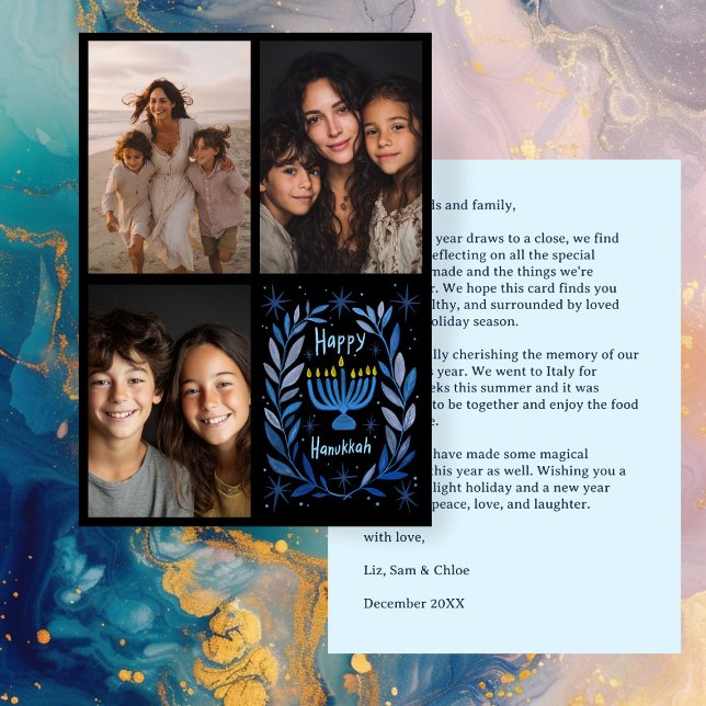 HAPPY HANUKKAH Hand-Drawn CUSTOM 3 PHOTO Letter Holiday Card (HAPPY HANUKKAH Hand-Drawn CUSTOM 3 PHOTO Letter Holiday Card
)