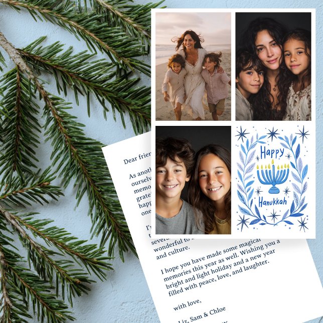 HAPPY HANUKKAH Hand-Drawn CUSTOM 3 PHOTO Letter Holiday Card (HAPPY HANUKKAH Hand-Drawn CUSTOM 3 PHOTO Letter Holiday Card
)