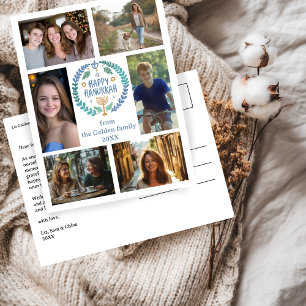 HAPPY HANUKKAH Hand-Drawn CUSTOM 6 PHOTO Holiday Postcard