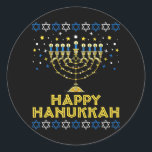 Happy Hanukkah Hanukkiah Star Of David Jewish Classic Round Sticker<br><div class="desc">Happy Hanukkah Hanukkiah Star Of David Jewish</div>