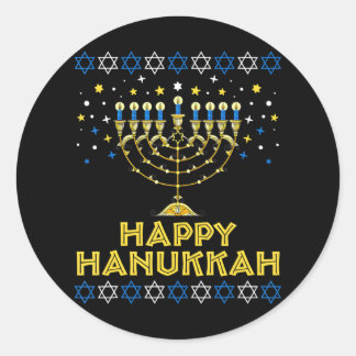 Happy Hanukkah Hanukkiah Star Of David Jewish Classic Round Sticker