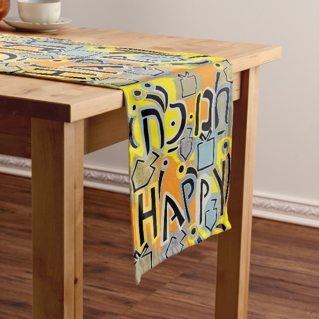 Happy Hanukkah Happy 14 x 72 Short Table Runner (In Situ)
