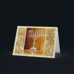 Happy Hanukkah Holiday Card<br><div class="desc">A silver menorah bears the Hebrew letters for happy Hanukkah wishes,  which are repeated below in English</div>