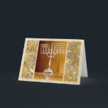 Happy Hanukkah Holiday Card<br><div class="desc">A silver menorah bears the Hebrew letters for happy Hanukkah wishes,  which are repeated below in English</div>