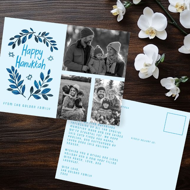 Happy Hanukkah Holiday CUSTOM 3 PHOTOS  Postcard (Happy Hanukkah CUSTOM THree PHOTOS Holiday Postcard
)