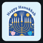 Happy Hanukkah Holiday Festive Square Sticker<br><div class="desc">Happy Hanukkah Holiday Festive Square Sticker</div>