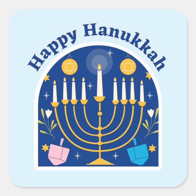 Happy Hanukkah Holiday Festive Square Sticker (Front)