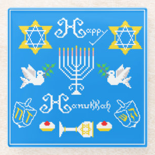 Happy Hanukkah Holiday Glass Coaster