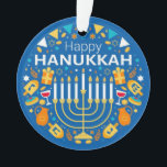 Happy Hanukkah Holiday  Ornament<br><div class="desc">Celebrate eight days and eight nights of the Festival of Lights with Hanukkah cards and gifts. The festival of lights is here. Light the menorah, play with the dreidel and feast on latkes and sufganiyots. Celebrate the spirit of Hanukkah with friends, family and loved ones by wishing them Happy Hanukkah....</div>