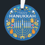Happy Hanukkah Holiday Ornament<br><div class="desc">Celebrate eight days and eight nights of the Festival of Lights with Hanukkah cards and gifts. The festival of lights is here. Light the menorah, play with the dreidel and feast on latkes and sufganiyots. Celebrate the spirit of Hanukkah with friends, family and loved ones by wishing them Happy Hanukkah....</div>