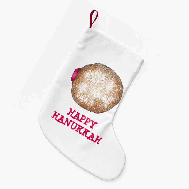 Happy Hanukkah Jelly Doughnut Doughnut Sufganiyot Small Christmas Stocking (Front (Hanging))