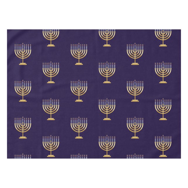 Happy Hanukkah Jewish blue gold menorah Tablecloth (Front (Horizontal))