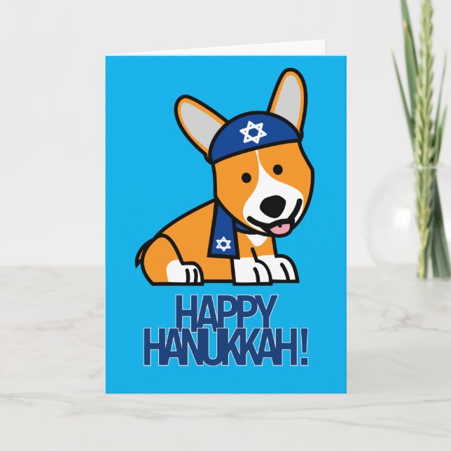 Happy Hanukkah Jewish Corgi Corgis Dog Puppy Holiday Card (Front)